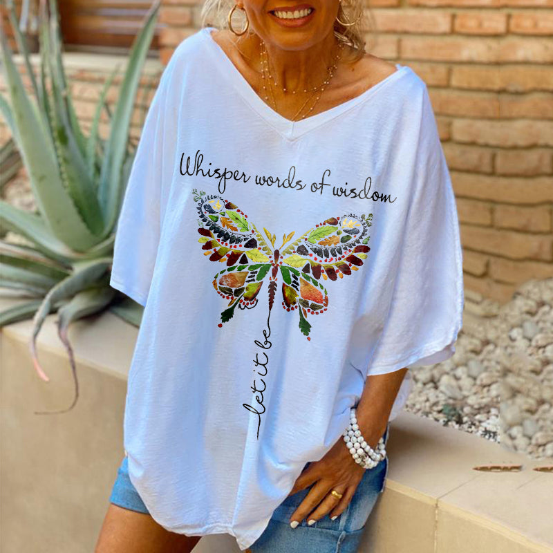 Oversized Whisper Words Of Wisdom Butterfly Printed Women Hippie T-shirt