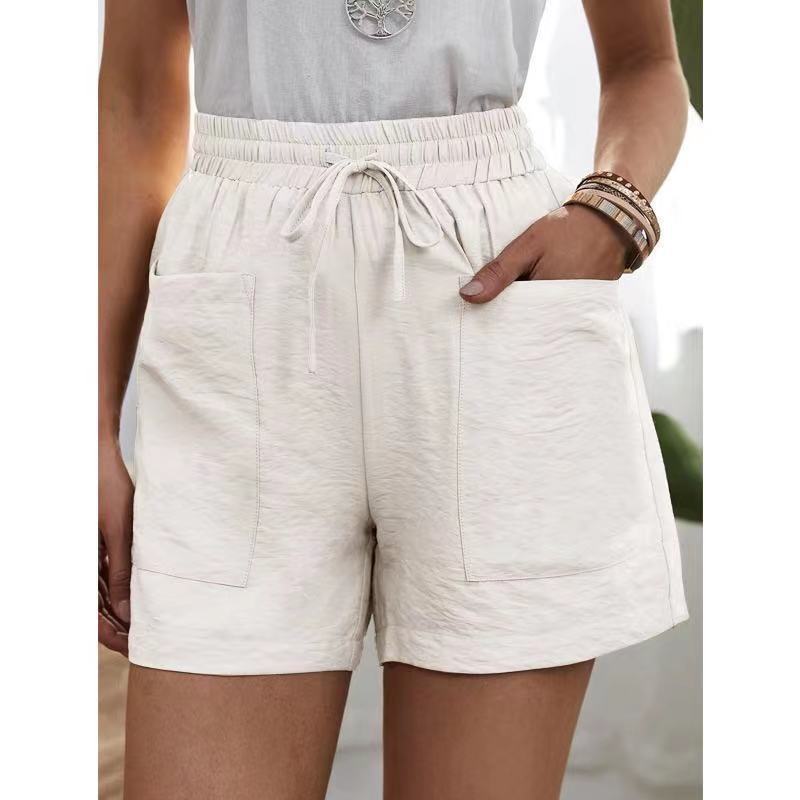 Loose Linen Casual Pocket Solid Color Shorts