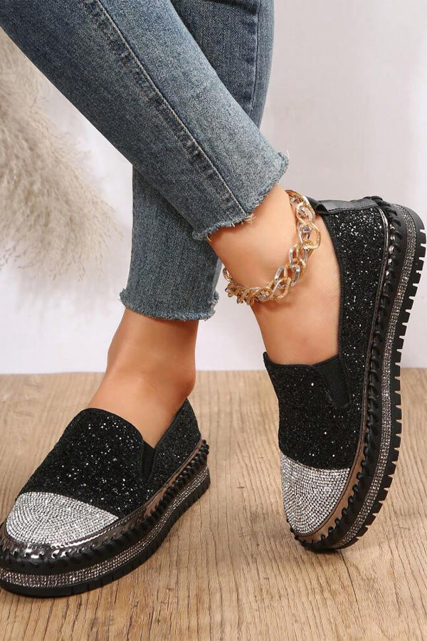 Casual Rhinestone Platform Loafers