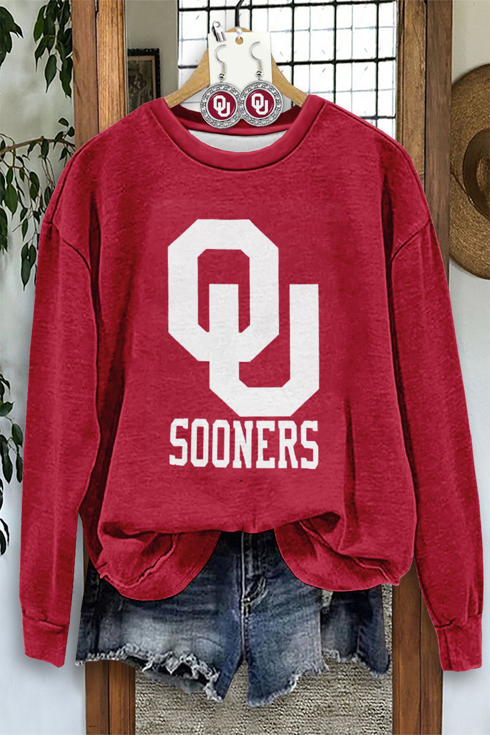 Classic Oklahoma Sooners OU Print Crew Neck Sweatshirt