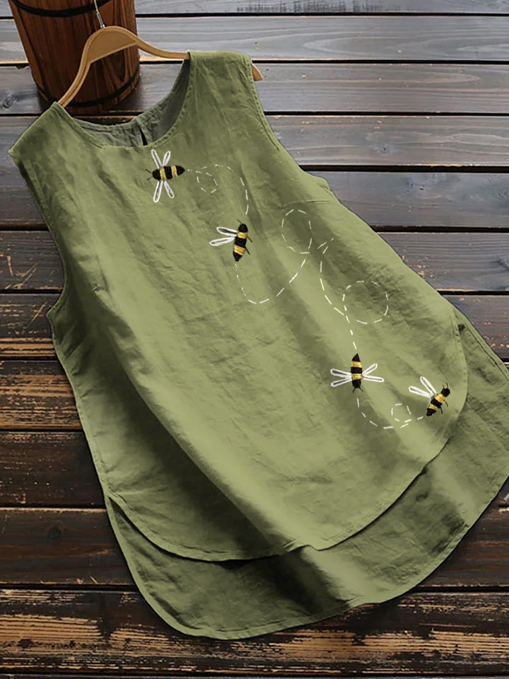 Flying Bees Embroidered Linen Blend Jumpsuit