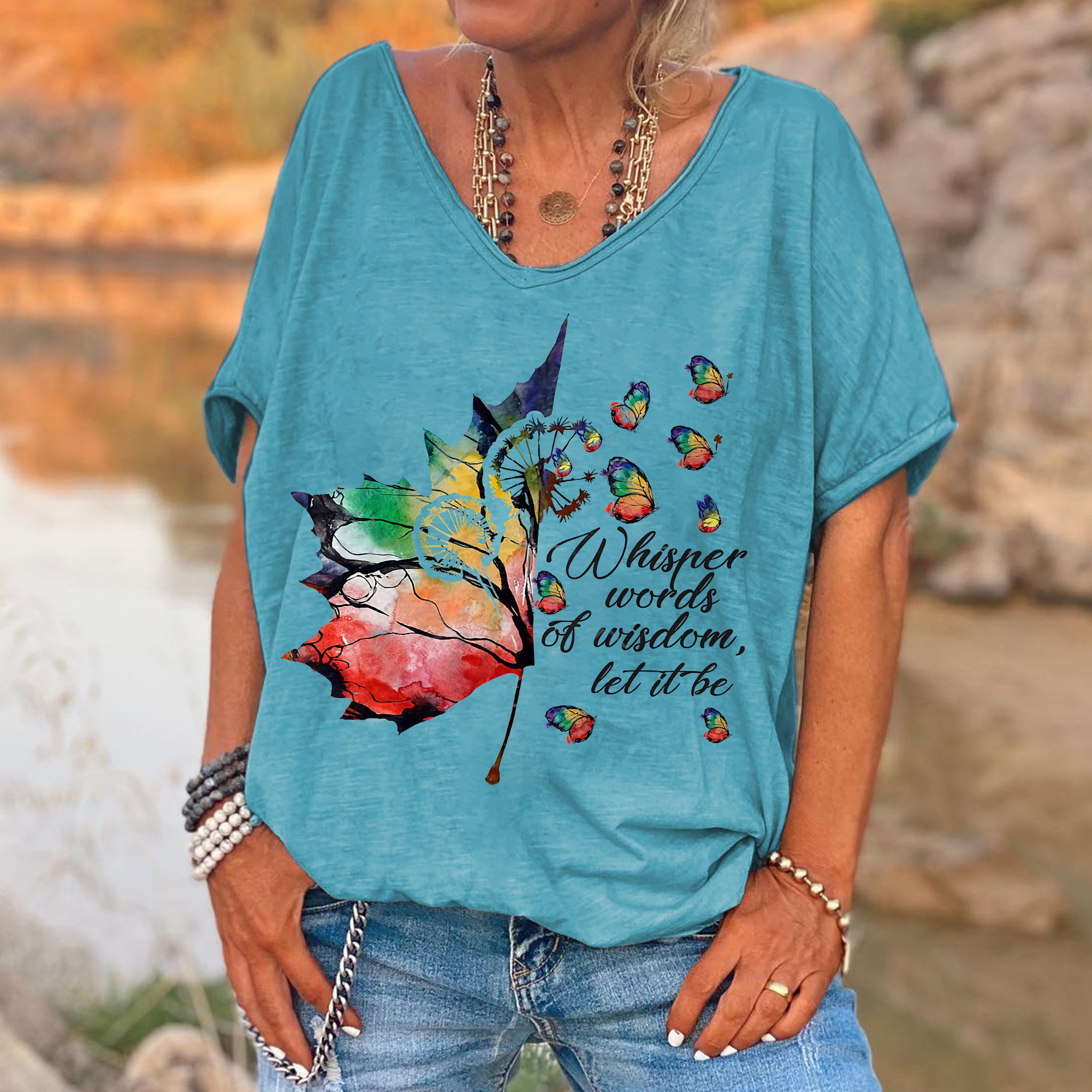 Colorful Butterflies Printed Hippie T-shirt