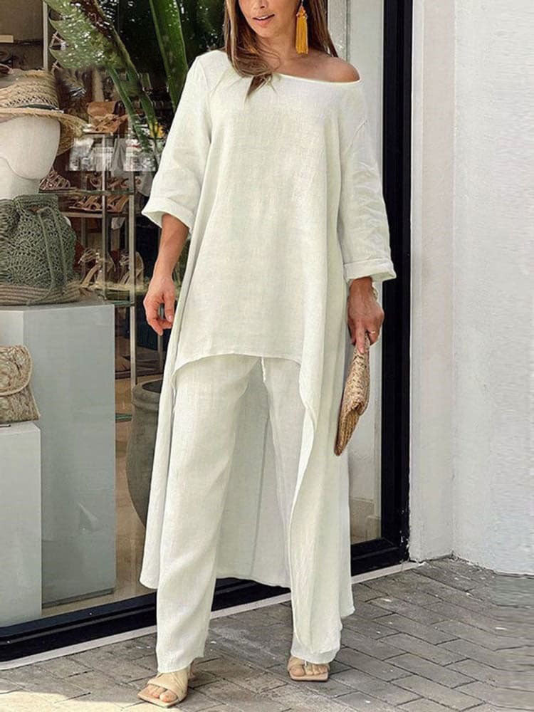 Women's Cotton And Linen Casual Solid Color Suit