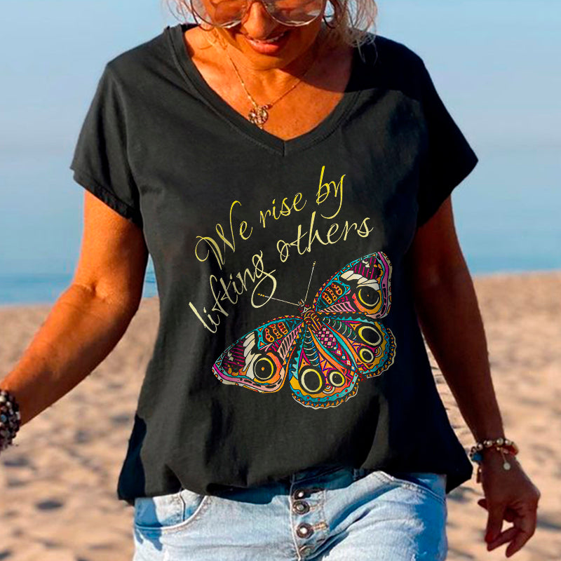 We Rise By Lifting Others Butterfly Printed Graphic Tees