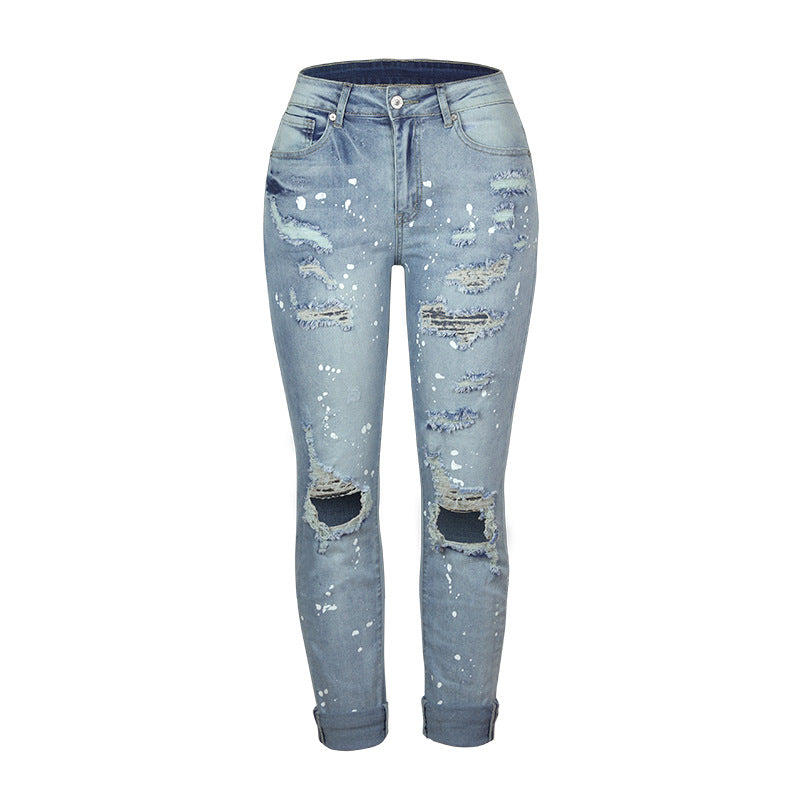 New Style High Elasic Western Streetwear Straight Women Denim Trousers