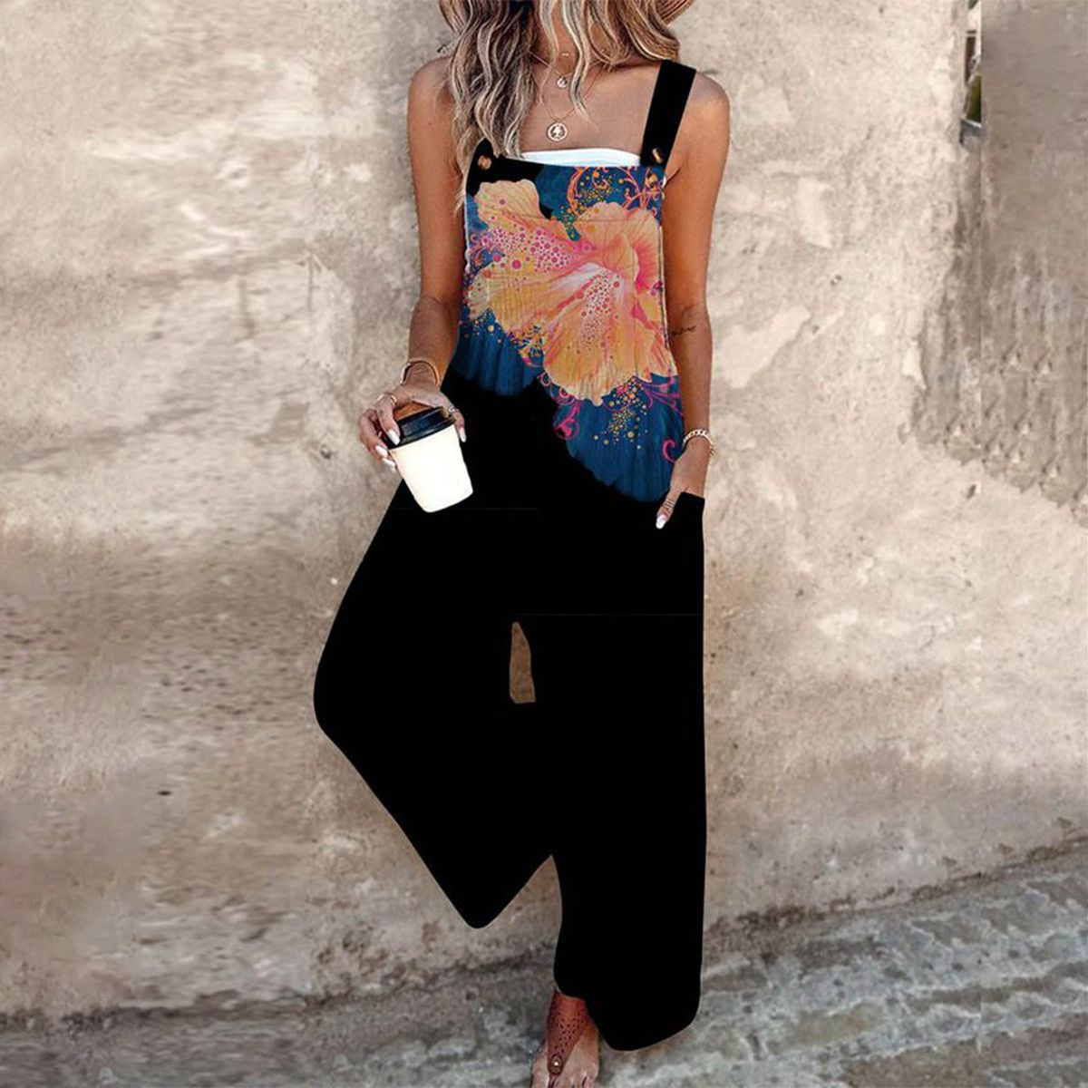 Elegant Floral Print Sleeveless Jumpsuit