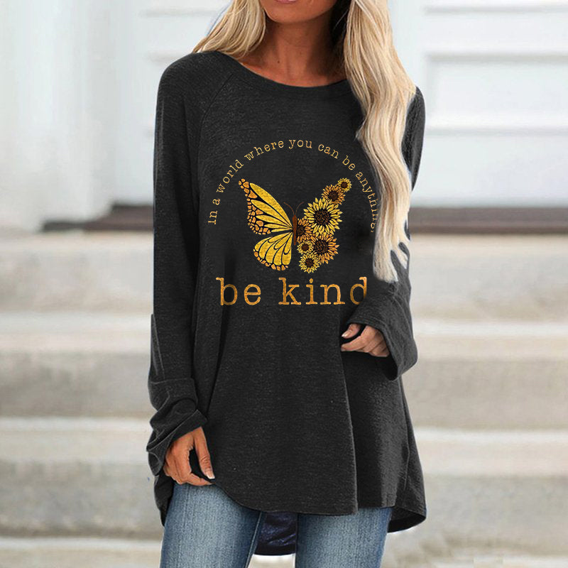 In A World Where You Can Be Anything Be Kind Butterfly Printed T-shirt