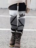 Black Line And Cat Print Women's Knitted Leggings