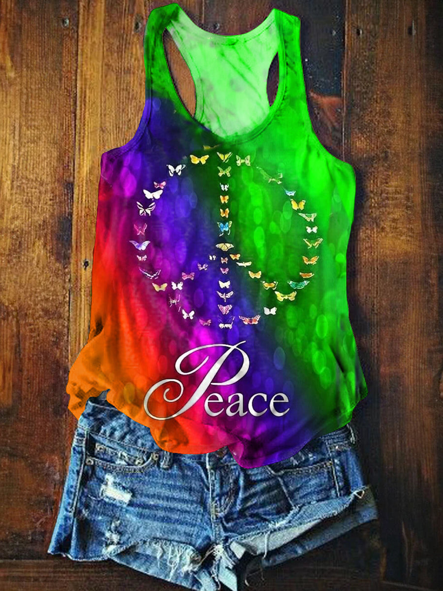 Women's Tie-Dye Peace Loving Hippie Pattern Art Print Tank Top