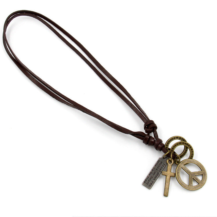 Peace sign Leather Vintage sweater chain