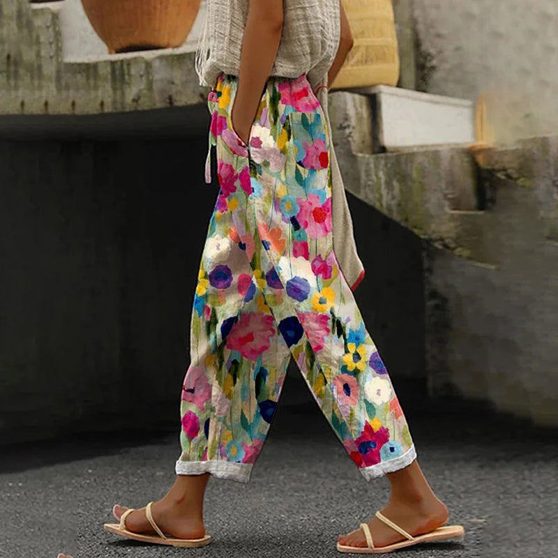 Women's Floral Print Pocket Casual Pants