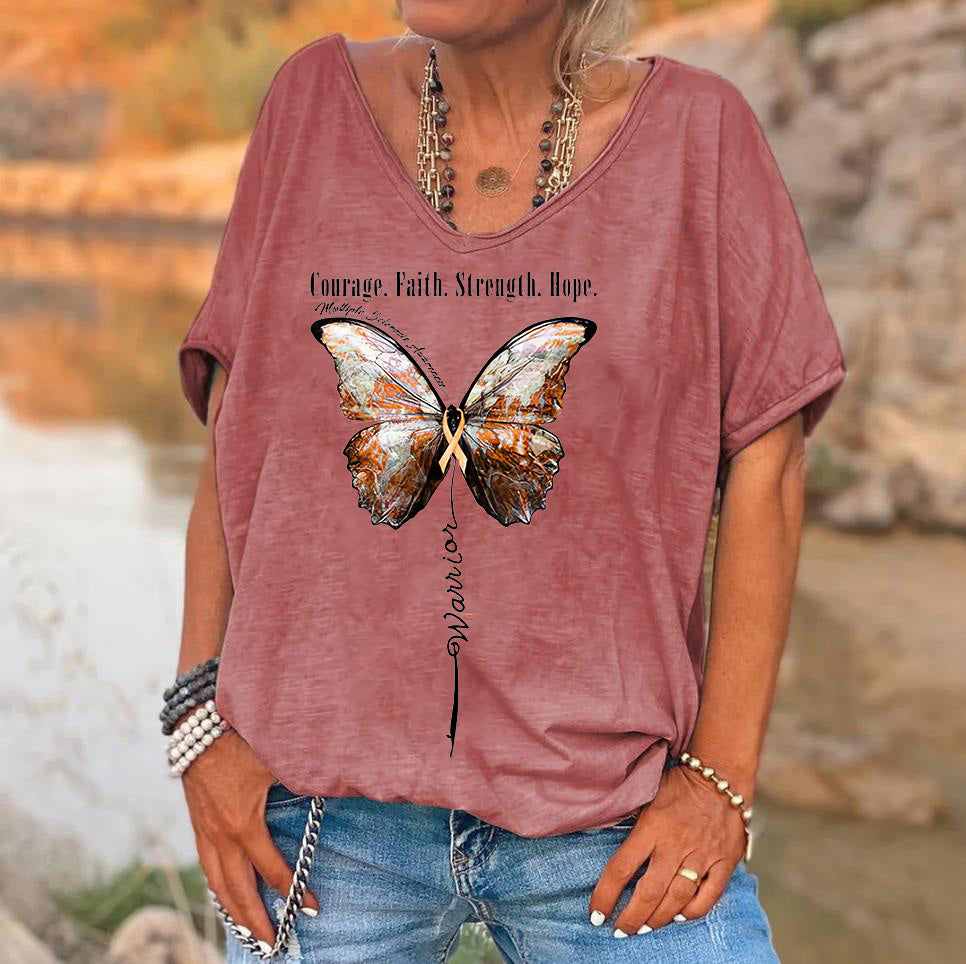 Courage. Faith. Strength. Hope Butterfly Printed Women's T-shirt
