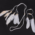 White Peacock Feather Holiday Bohemian Hair Band & Bracelet Set