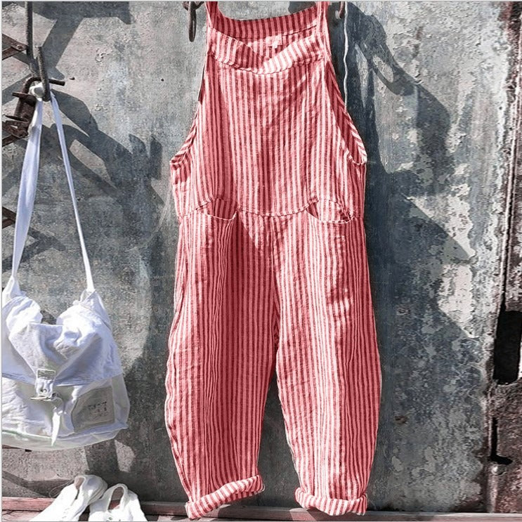 Strap Striped Jumpsuit Wide Leg Pants