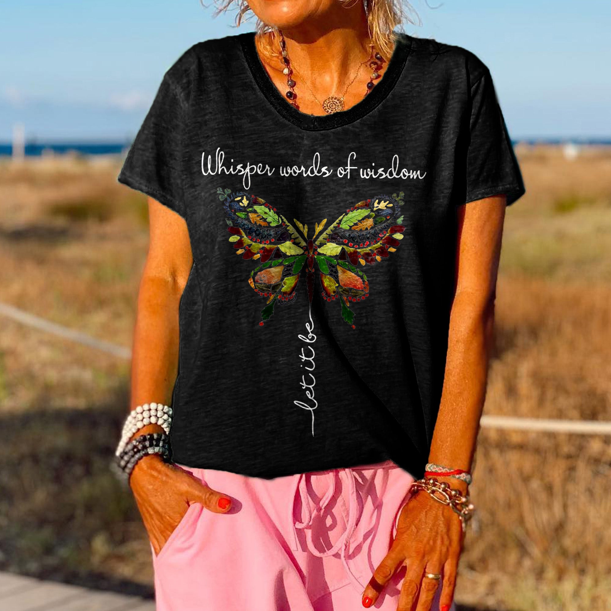 Whisper Words Of Wisdom Butterfly Round Neck Women's T-shirt