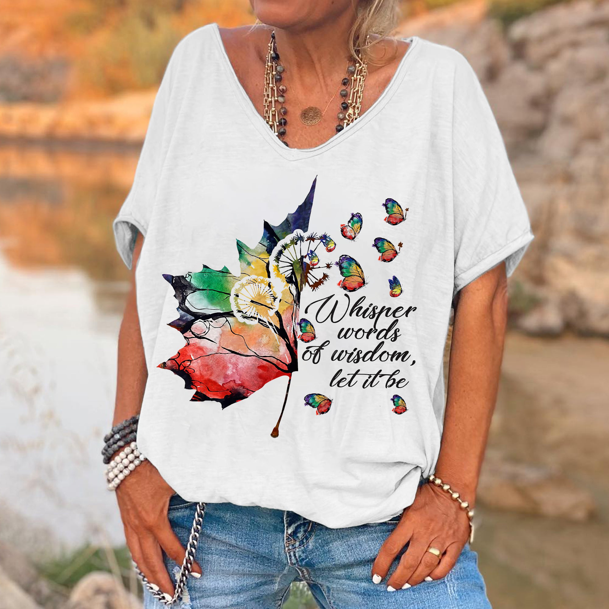 Colorful Butterflies Printed Hippie T-shirt