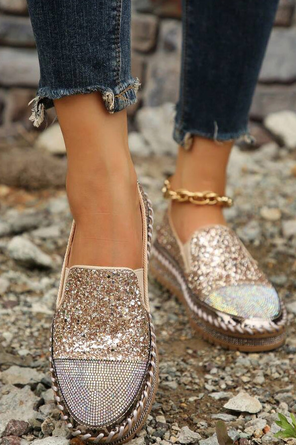 Casual Rhinestone Platform Loafers