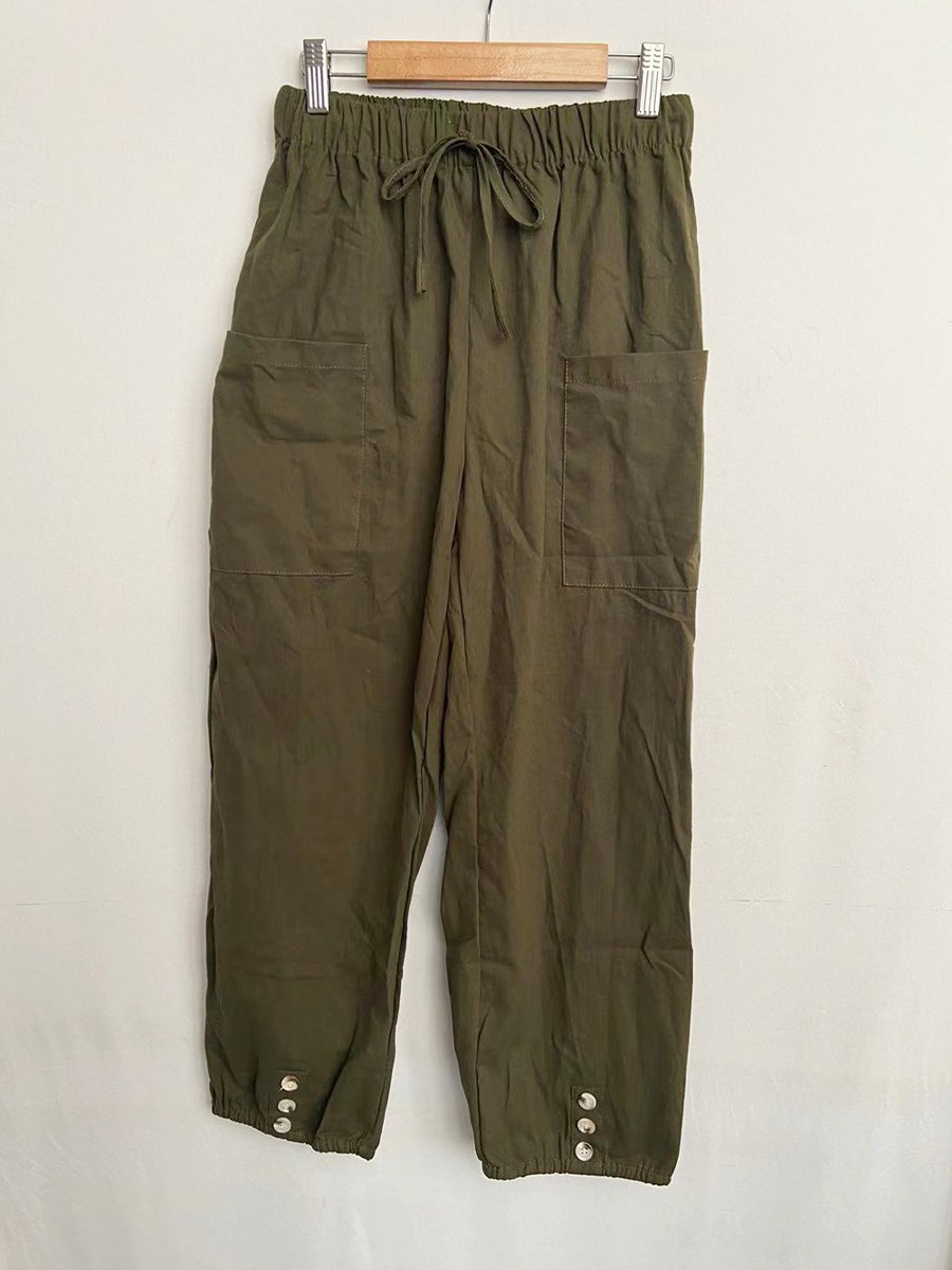 High-waisted Buttoned Cotton and Linen Pants Cropped Pants