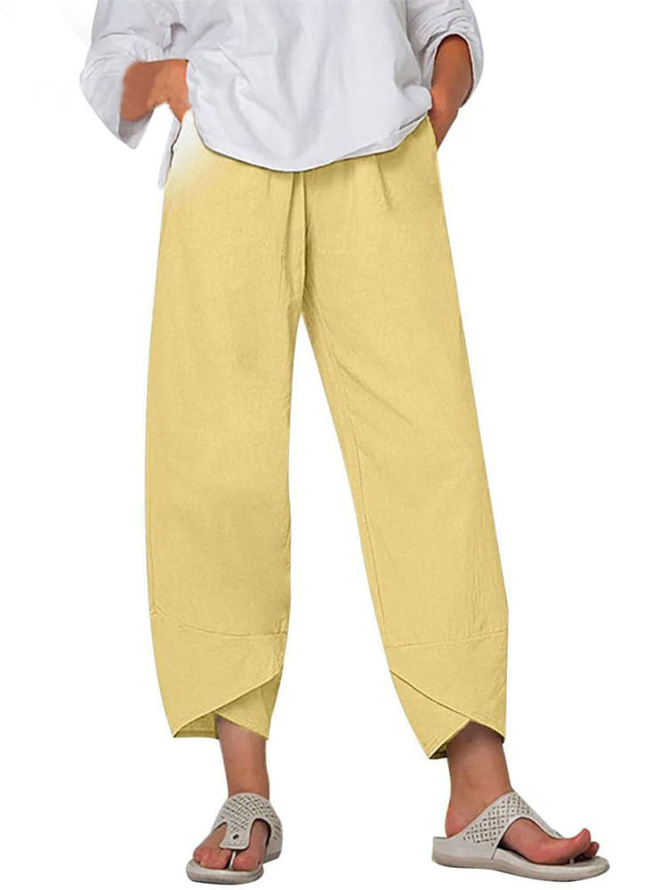 Women's Solid Color Loose Elegant Casual Simple Cotton And Linen Ninth Pants