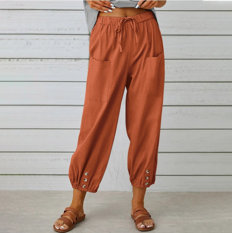 Women's Casual Cotton And linen Nine-quarter Pants