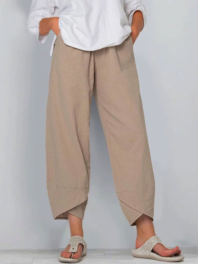 Women's Solid Color Loose Elegant Casual Simple Cotton And Linen Ninth Pants