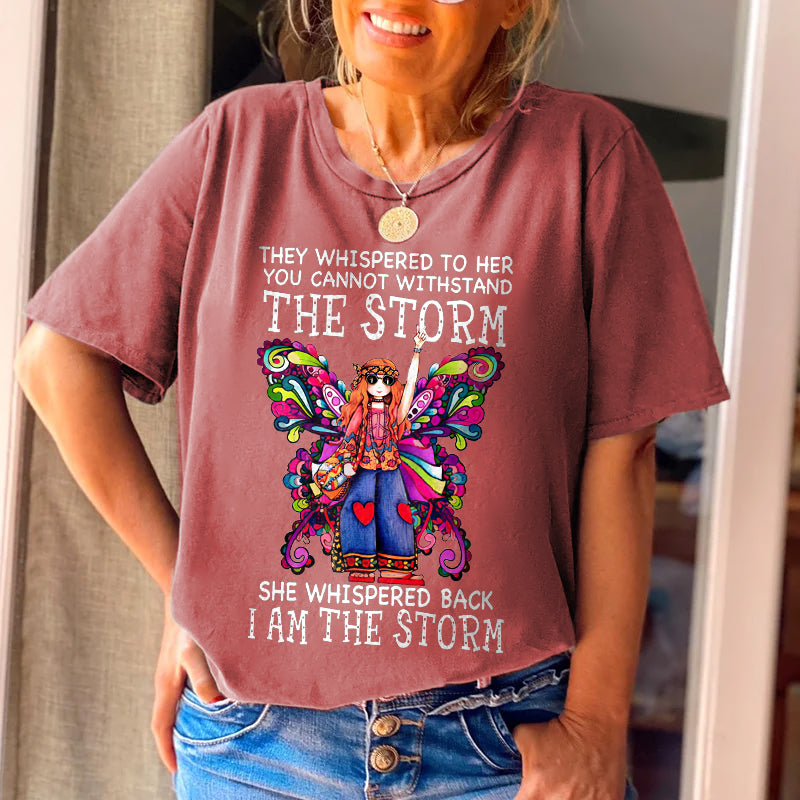She Whispered Back I Am The Storm Butterfly Graphic Crew neck Tees