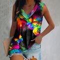 Color Butterflies Floral Tie-dye V-neck Sleeveless Vest