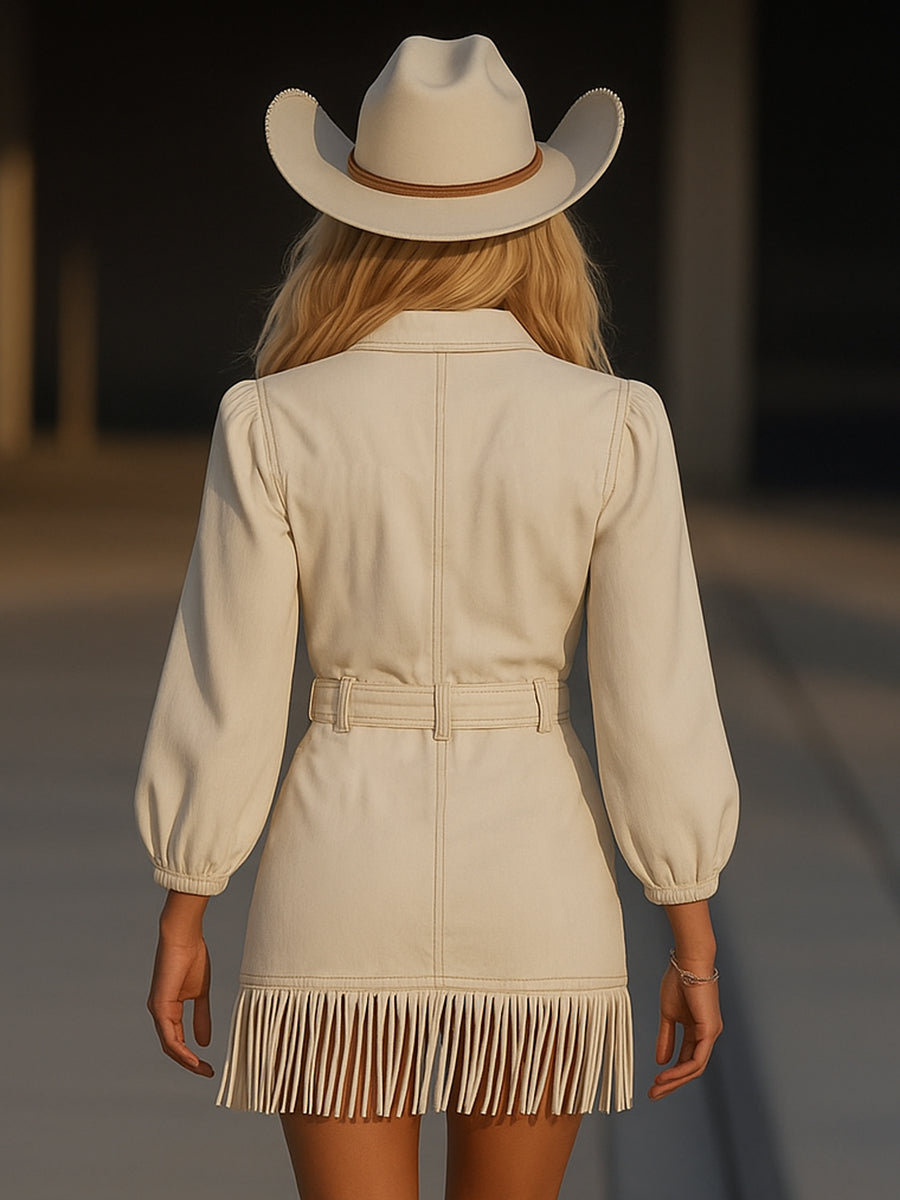 Veronica | Denim Mini Dress With Tassles